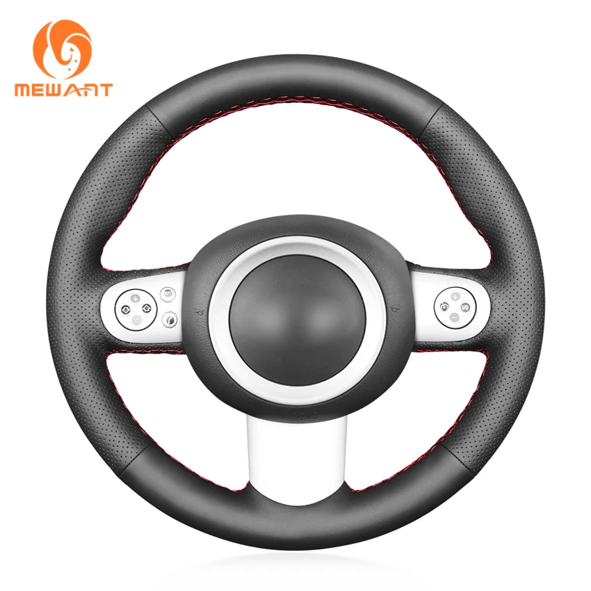 MEWANT Black Genuine Leather Steering Wheel Cover for Mini(Hatchback/Mini R50/R52/R53) 2001-2006 Convertible 2004-2008