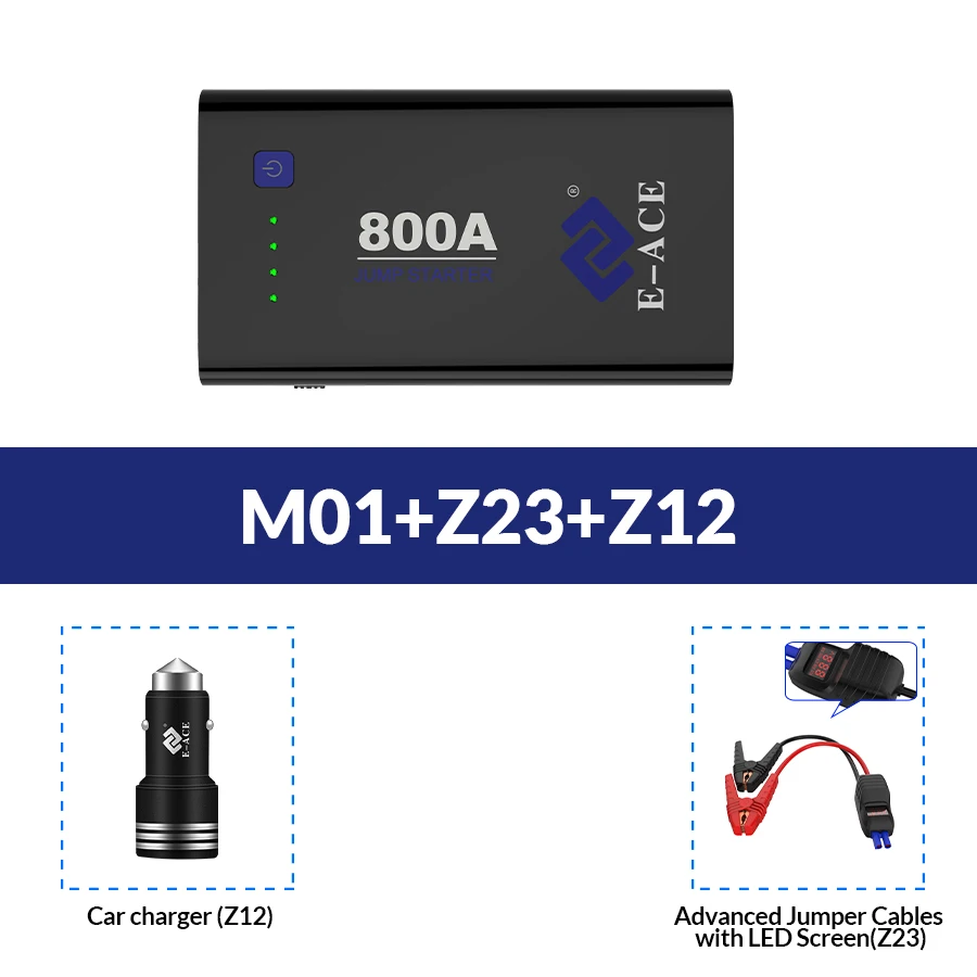 E-ACE стартер для автомобиля аккумулятор power Bank 800A 12V аварийный портативный усилитель батареи пусковой усилитель устройства с USB