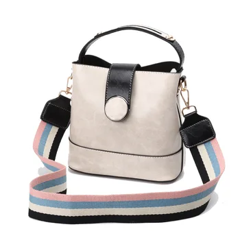 

2020 New Handbag Female Bucket Bag Simple Solid Color Wide Shoulder Strap Shoulder Bag Large Capacity Casual Wild Messenger Bag