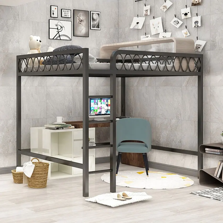 Bunk Bed 120/150CM Multifunctional Single Dormitory Loft Home Bedroom Adult Teenage High Nap With Ladder Twin Iron Frame | Мебель