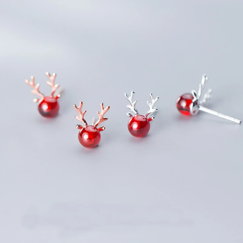 Настоящее серебро 925 пробы Модные женские ювелирные изделия оленьи рога милые рождественские серьги-гвоздики подарок для девочек подростков леди