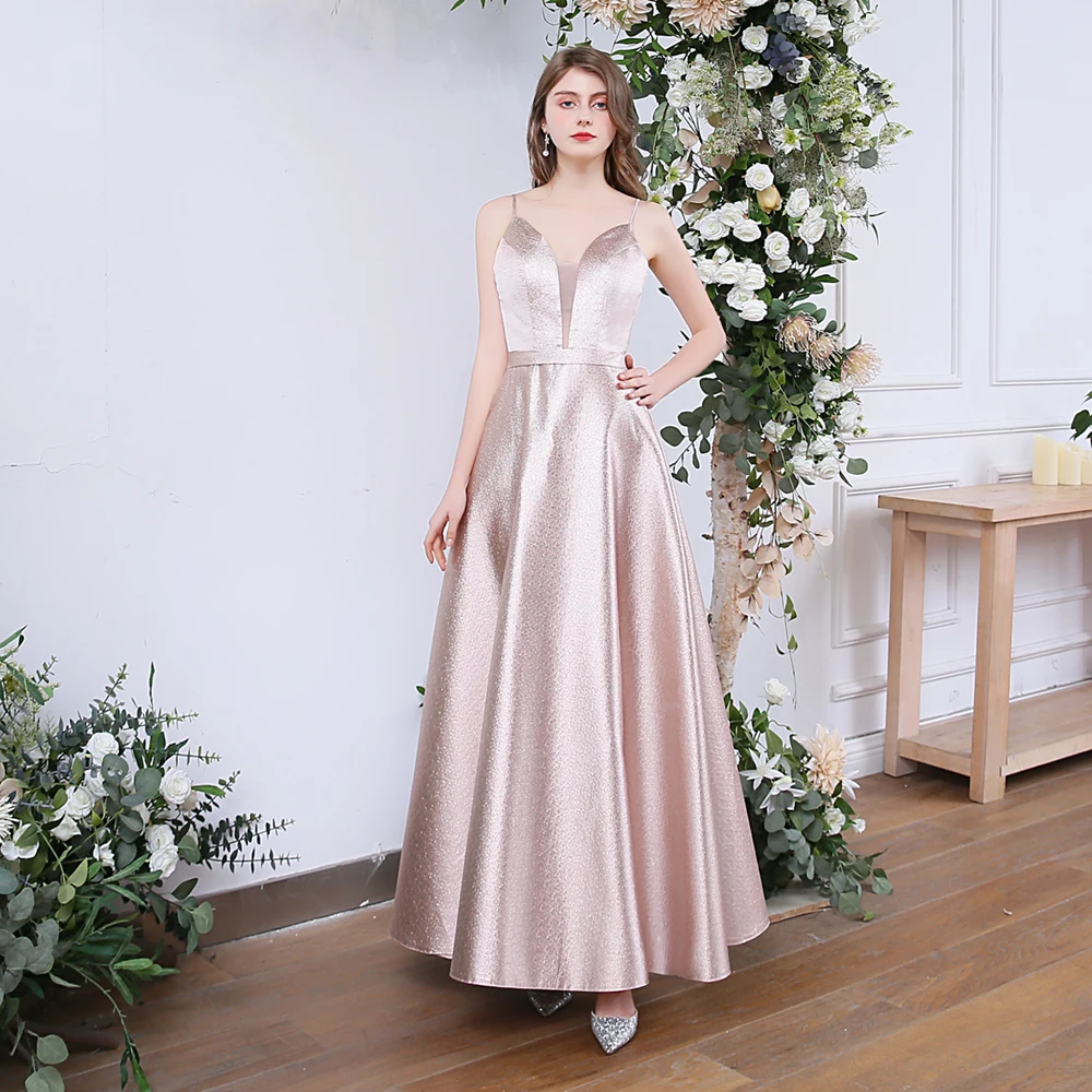 SSYFashion, новинка, Простое розовое вечернее платье, сексуальное, v-образный вырез, открытая спина, сверкающее, длина до пола, для выпускного вечера, официальное платье на заказ, Vestidos De Noche