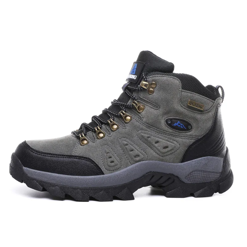 Зимние горные походные ботинки для мужчин и женщин, водонепроницаемые уличные кроссовки с теплым плюшем, мужские ботинки для прогулок, горный туризм Охота обувь - Цвет: grey