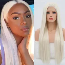 

33 Inches Blonde Wig Synthetic Lace Front Wig for Women Long Silky Straight Hair Natural Hairline Side Part Cosplay Wigs