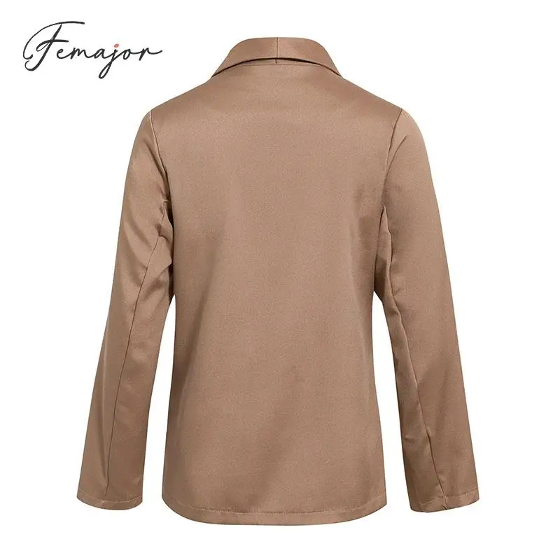 Femajor Fashion Business Chic Women Blazer Female Solid Color Turndown Collar Jacket Femme Casual Pockets Coats Ladies | Женская одежда