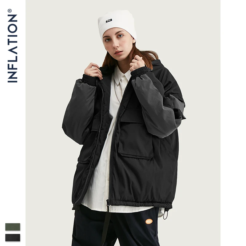 

INFLATION BRAND Color Block Winter Coat Men Hip Hop Loose Fit Hooded Jackets Men 2019 Stitching Parka Jackets Men Clothing 9756W