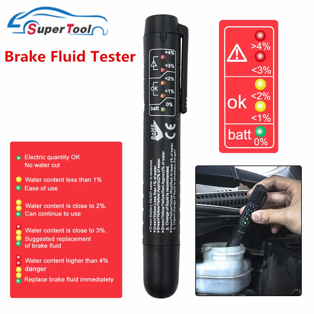 Car Brake Fluid Tester With 5 LEDS Vehicle Fluid Tester Pen OBDII Car Accessaries Auto Brake Testing Tool Oil Check Pen