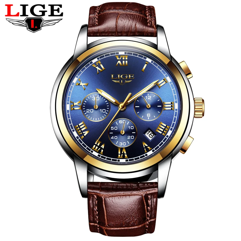 

2019 LIGE Luxury Brand Automatic Machinery Watches Men Leather Waterproof Business Watch Men Quartz Clock Man Relogio Masculino