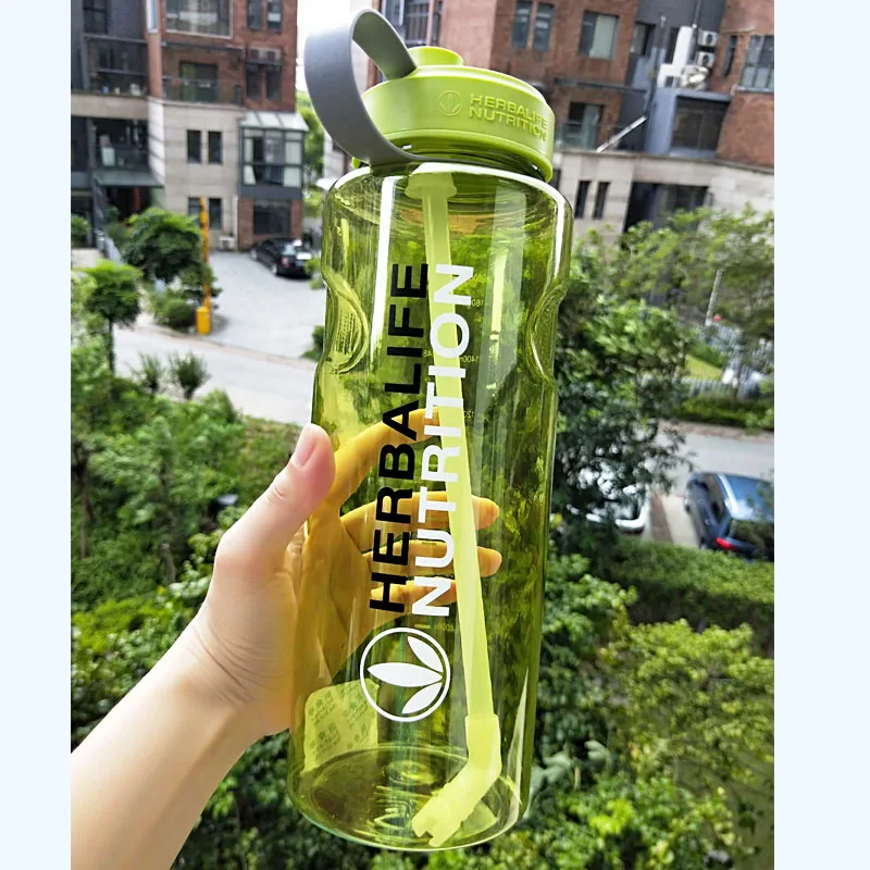 2000ml green Большая емкость 1000 мл PC пищевого качества пластик Herbalife Питание Молоко Спорт Шейк бутылка с соломинкой внутри BPA бесплатно - Цвет: 2000ml green