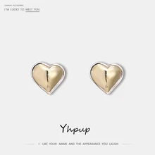 Yhpup трендовые минималистичные высококачественные серьги-гвоздики с сердцем, медь, шикарное золото; серебро; сережки, S925 ювелирные изделия для женщин, вечерние, подарок