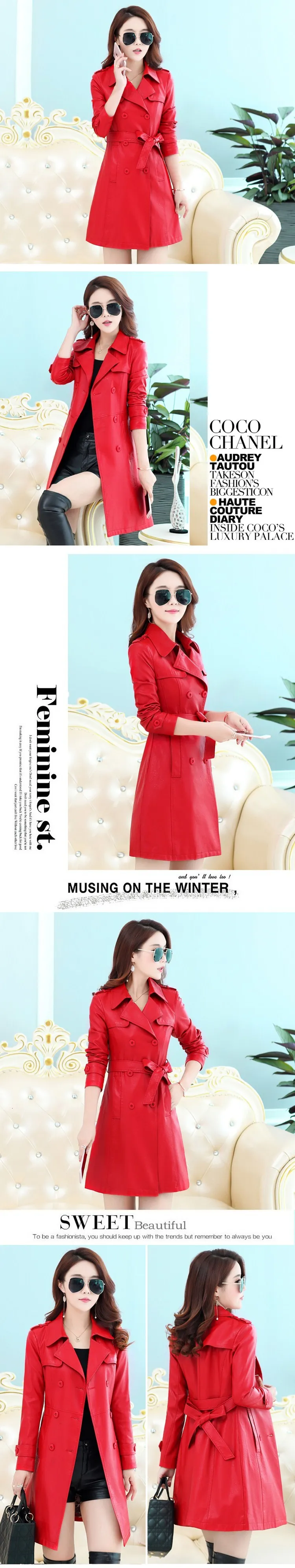 De Chaquetas Cuero Mujer новые женские зимние осенние куртки из искусственной кожи женские средней длины облегающие пальто размера плюс 4XL с галстуком E25