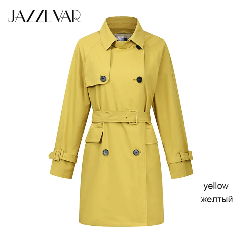 JAZZEVAR Новое поступление осенний тренч женский топ желтый длинный хлопок верхняя одежда свободная одежда с поясом новое модное пальто дизайнерское 9027 - Цвет: yellow  XTS03