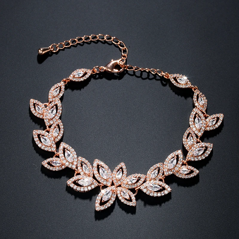 Rose Gold Bracelet ZAKOL, модные циркониевые Свадебные Длинные висячие серьги с кристаллами для женщин, свадебные серьги с листьями, вечерние ювелирные изделия для помолвки, FSEP2348 - Окраска металла: Rose Gold Bracelet