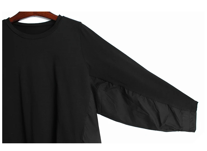 [EAM] Women Black Irregular Pleated Big Size T-shirt New Round Neck Long Sleeve  Fashion Tide  Spring Autumn 2020 1DA567