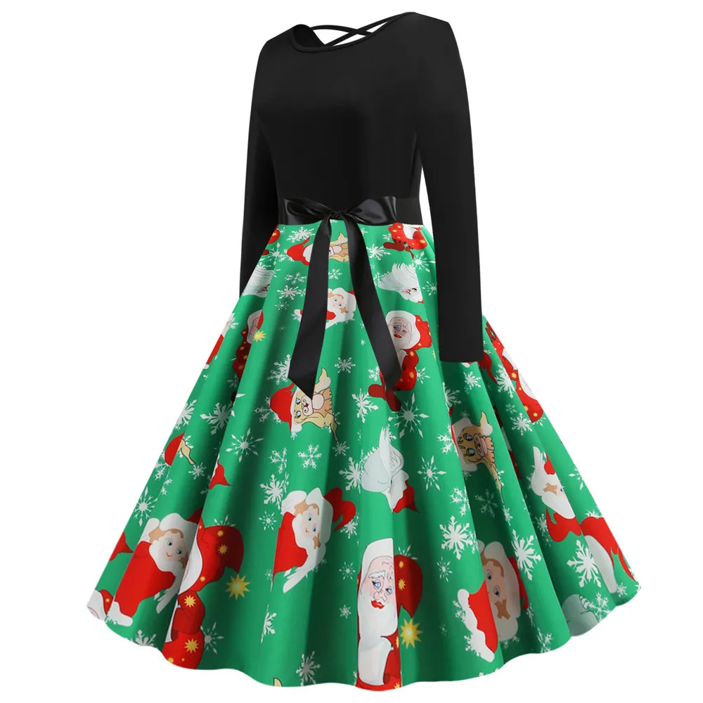 Женское осенне-зимнее рождественское платье, плюс размер, Повседневное платье с длинным рукавом, а-силуэт, элегантное винтажное праздничное платье, vestidos robe femme
