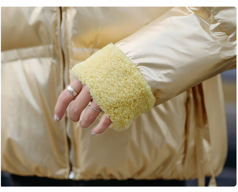 Зимний пуховик Женская Глянцевая куртка с капюшоном большой размер зимняя теплая Толстая парка Свободное пальто Зимняя женская куртка из овечьей шерсти