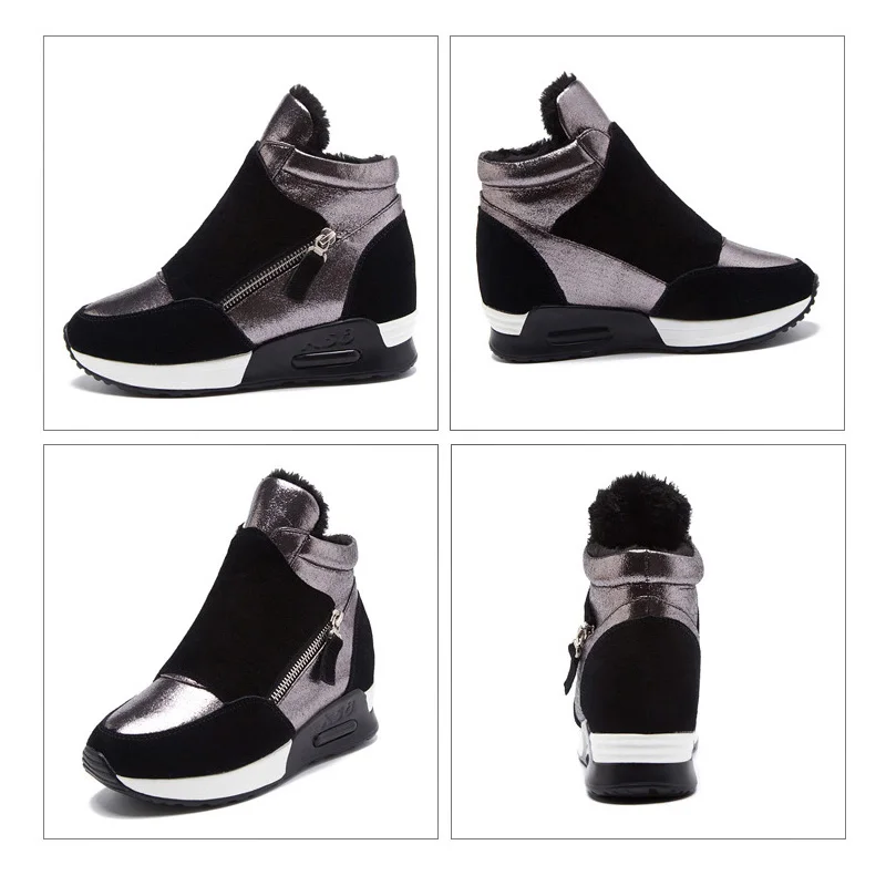 Ceny Kozaki zamszowe kobiety zimowe buty 2019 moda Ins kobiety trampki za kostkę wysokość zwiększenie buty ciepłe pluszowe śniegowce KT004
