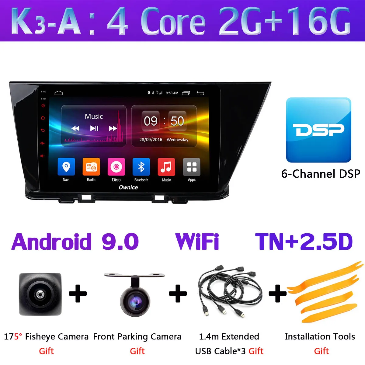 Панорамная камера 360 ° 4 × камера 4G LTE Android 9,0 8 ядер 4G+ 64G SPDIF DSP CarPlay Автомобильный gps радио плеер для Kia Niro - Цвет: K3-A