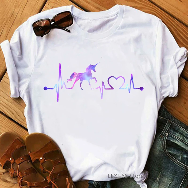 

Watercolor Unicorn/Giraffe/Elephant/Four Leaf Clover/Dolphin Ecg Print T-Shirt Women'S Clothing Funny White Tshirt Femme Tops