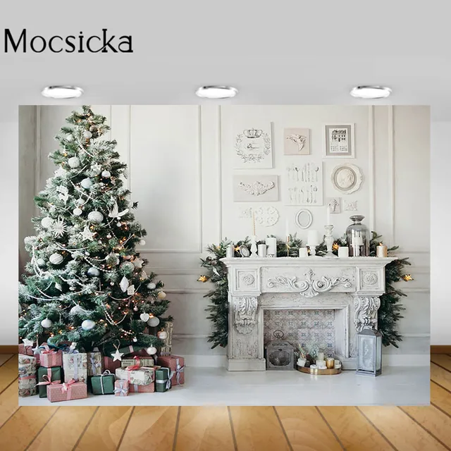 Mocsicka Christmas Living Room Backgrounds Christmas Tree Fireplace Garland Xmas Backdrop Decorations Newborn Photography Props Style-9