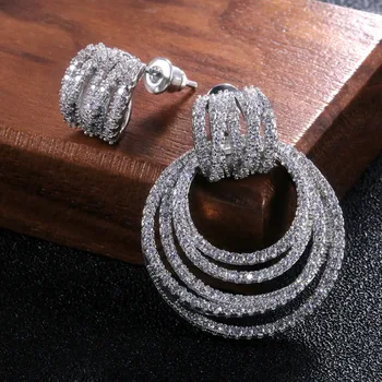 

UILZ Fashion Simple Luxury Round Multi-layer Zirconia Crystal Dangle Earrings for Women Party Dinner Dress Jewelry UEL1167