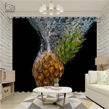 

NYAA American Style Curtain Yellow Pineapple Fruit Pattern Coffee Curtain Washable Curtain for Kitchen Ultra-thin Light Shading