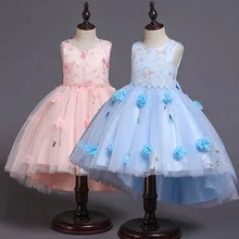 Розовые, синие платья для первого причастия кружевное фатиновое платье с цветочным узором для девочек, платье для свадьбы, платья для дня рождения, 10, 12, 14 лет