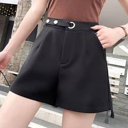 Roupa feminina verão 2021 estilo inglaterra fino solto preto curto botão sooid cintura alta