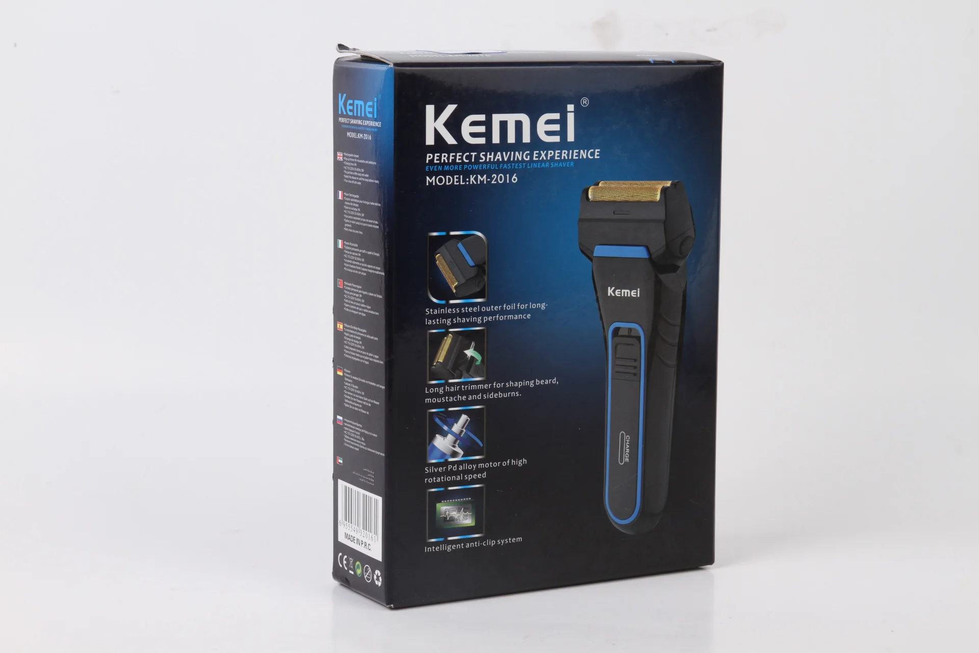 with box Kemei перезаряжаемая Бритва для бороды, Мужская бритва с двумя лезвиями, триммер для мужчин, 100-240 В, 60 мин, профессиональные машинки для бритья - Цвет: with box