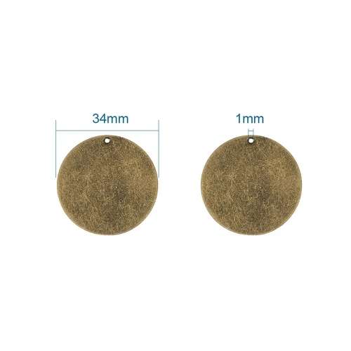 34x0.5mm 10 шт. античные бронзовые красные медные латунные Металлические Пустые штамповочные бирки Ожерелья Подвески для изготовления ювелирных изделий DIY квадратные круглые овальные - Окраска металла: 34x0.5mm