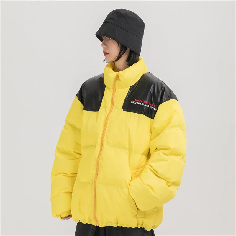 Men Winter Thick warm Letter embroidery Patchwork Oversized windproof Parka jacket Streetwear man Cotton Padded Outerwear