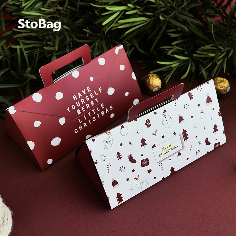 Рождественская бумажная коробка StoBag с ручками для детей подаропосылка упаковка
