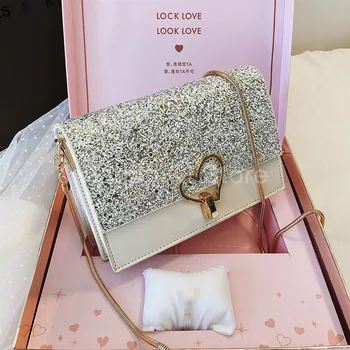 

Luxury brand Square bag 2109 Fashion New Hgh Quality PU Leather Women's Designer Handbag Sequin Chain Shoulder Messenger bags