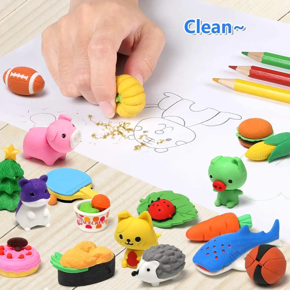 60/Pcs Creative Cute Animal Eraser Individual Package Detachable Eraser Student Prize Stationery Wholesale 6