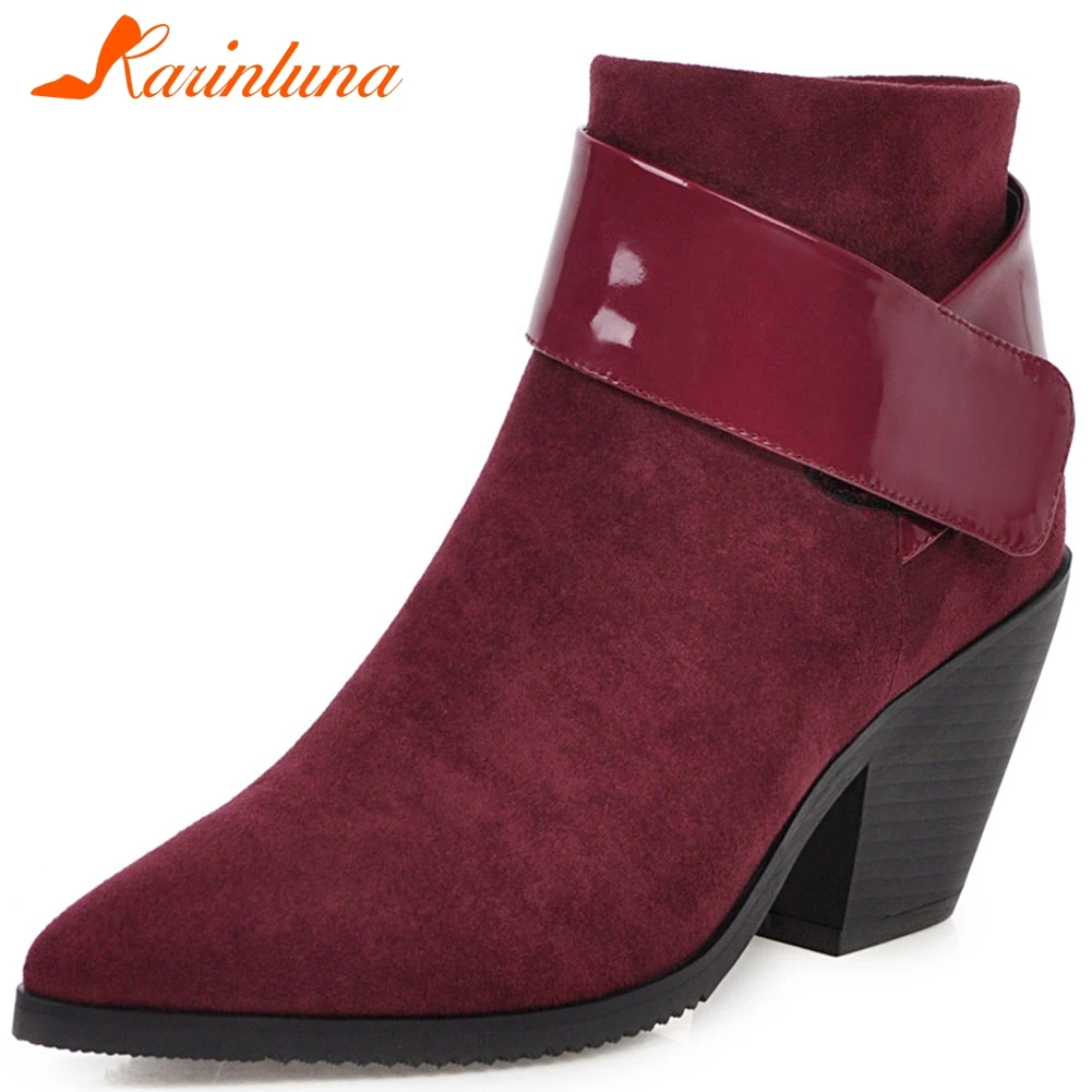 

Karinluna Fashion New Hot Plus Size 31-46 High Heels Pointed Toe Concise Shoes Woman Boots Female Zip Up 4 Colors Ankle Boots