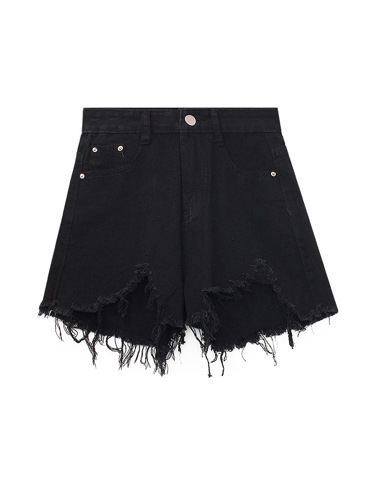 Loose Casual Denim Shorts Spring Summer New Fashion Pocket High Waist Jeans Black Hot Pants Zipper Wide Leg Jeans Slim Wild