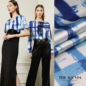 

19mm heavyweight geometric line digital printing silk stretch satin fabric silk cheongsam cloth satin fashion clothing cloth