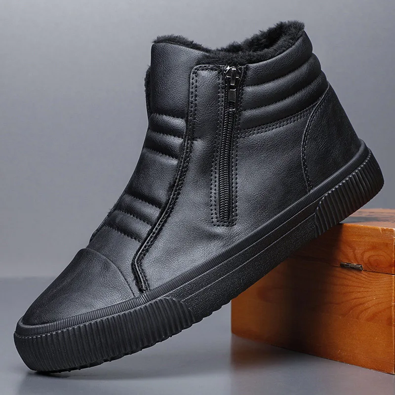 

Winter Men Snow Boots Flock Leather Warm Plush Ankle Booties Male Non-Slip Outdoor Casual Couple Cotton Botas Footwear Plus Size