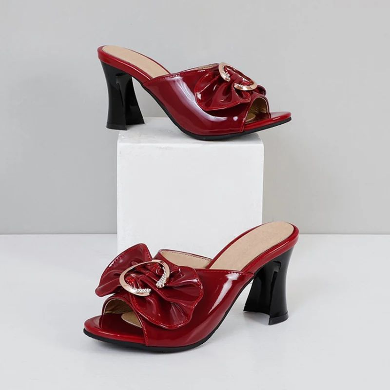 KOLNOO Handmade New Womens Strange Heeled Slippers Butterfly Crystal Peep-Toe Sexy Easy Wear Evening Party Prom Fashion Sandals