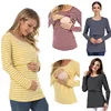 Striped Maternity T-shirts Long Sleeve Nursing Breastfeeding Clothes For Pregnant Women Cotton Postpartum Tees