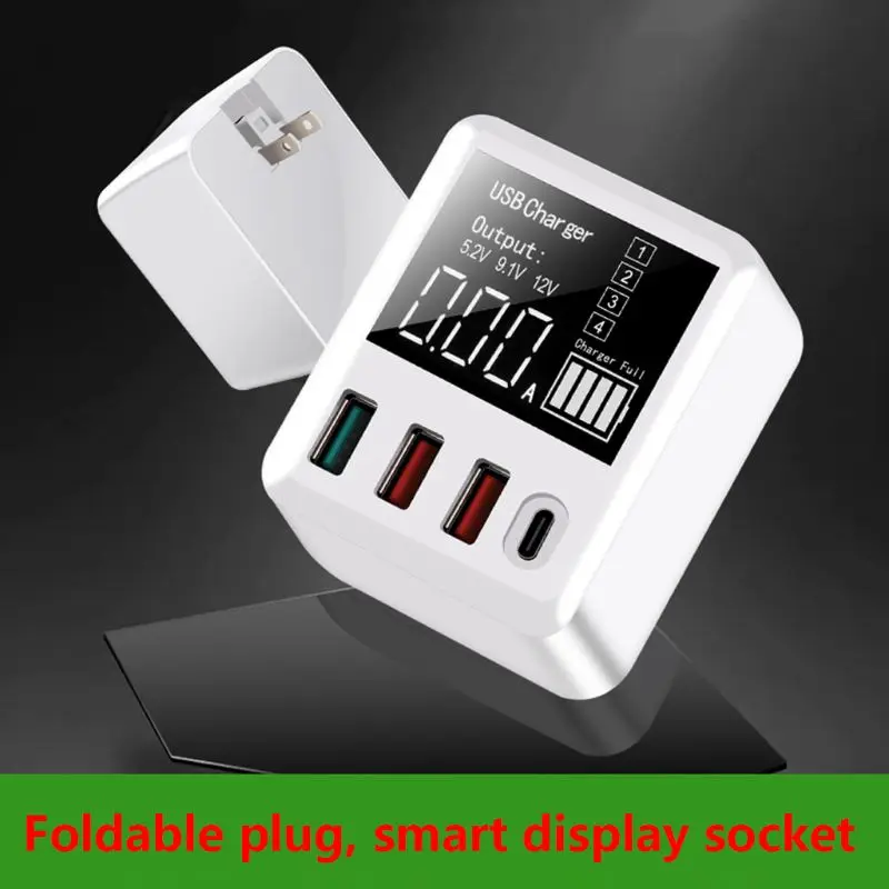 4 Ports USB QC3.0 Charger Hub Fast Charging Dock Stand with LED Display Screen for Cellphone Smartphone Tablet EU US UK Plug