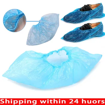 

100Pcs Blue Plastic Disposable Waterproof Tear Resistant Overshoe Shoe Covers Protectors Anti-Slip Shoe Cover For Home