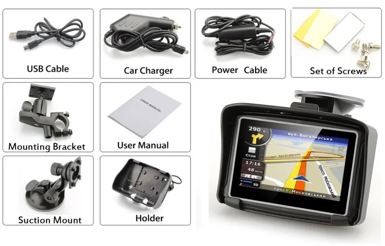 4.3 Waterproof IPX7 Motorcycle Bluetooth GPS Navigation MOTO Navigator with Free Maps 8G Flash for Car Motobike (15)