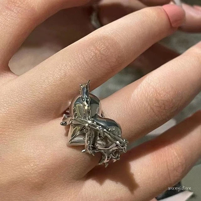 Silver Color Hollowed Heart Shape Open Ring Set Design Cute Fashion Love Jewelry For Women Girl Gifts Adjustable Birthday Party ar061yin