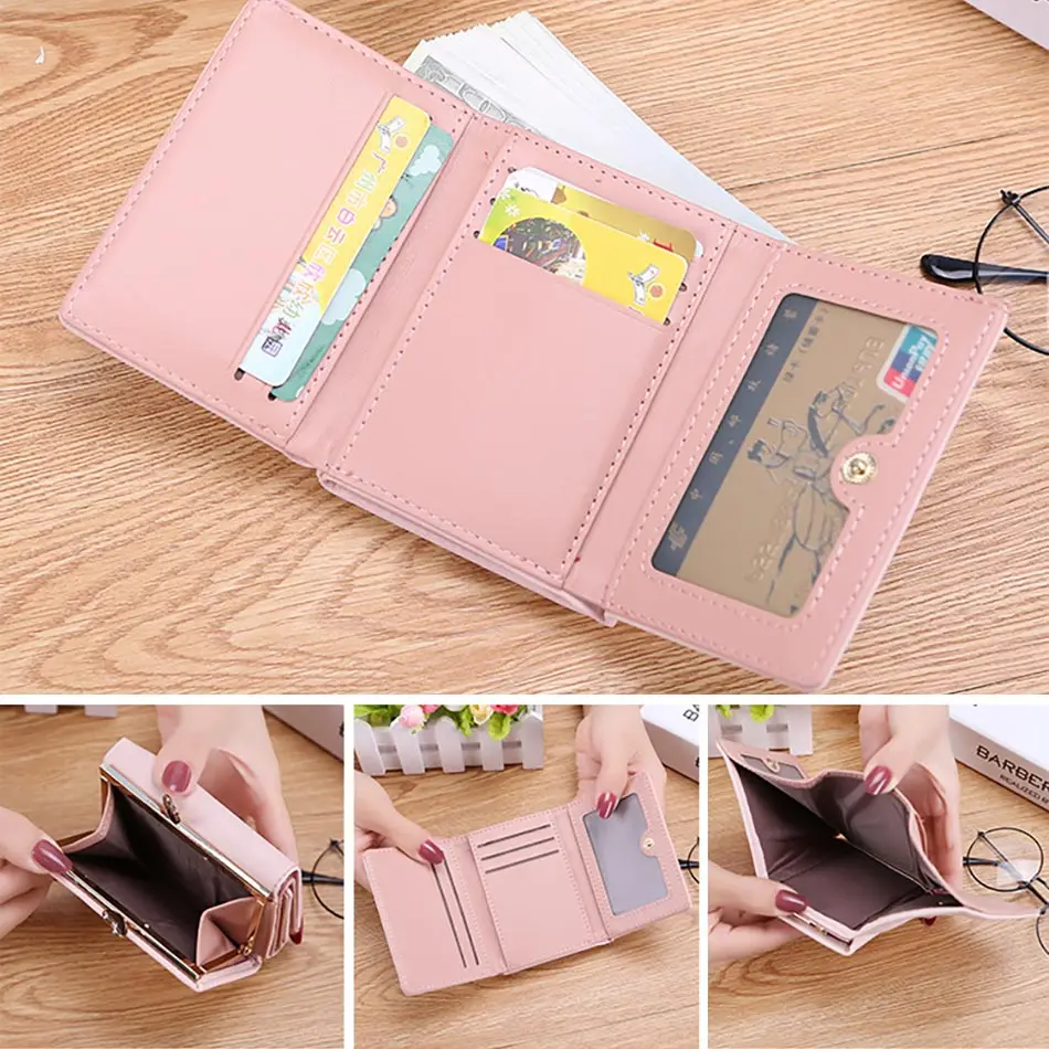 Pink Female Wallet Small Short Purse For Women Coins Cute Leather Lady Wallet Vallet Luxury Design Money Bag Portomonee Walet