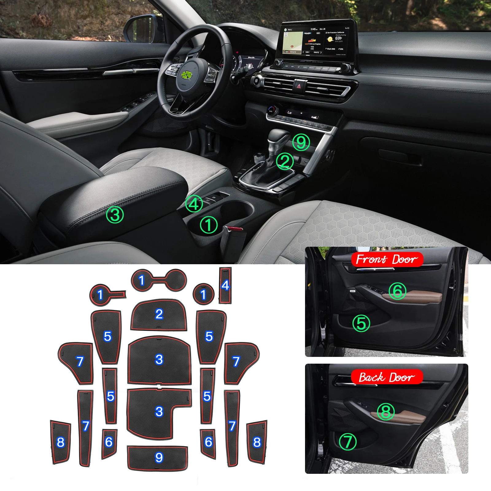 Ruiya-tapete para Porta de Carro com Sulco para Seltos Celtos Antiderrapante Acessórios Automotivos Interior Vermelho Branco Preto 2022 - - Image 2