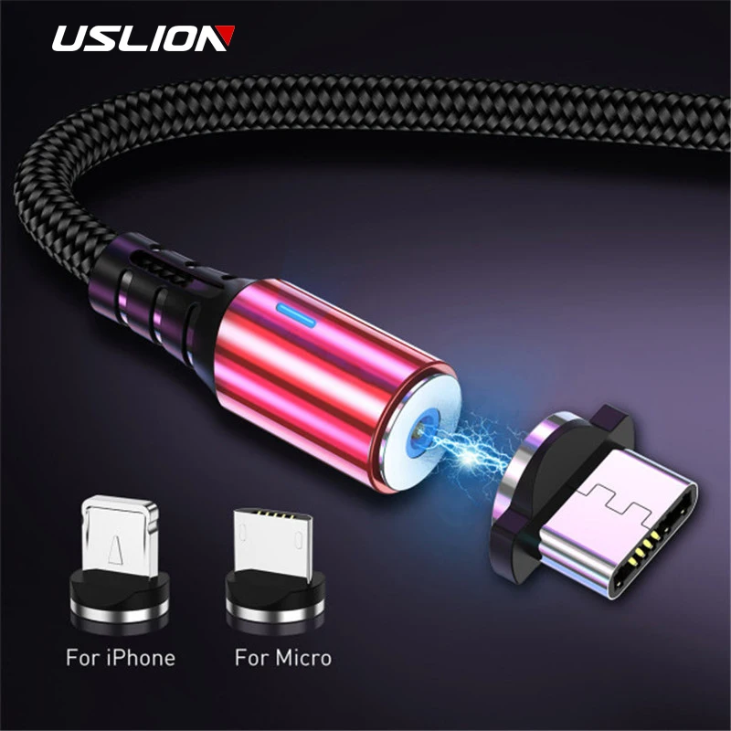 USLION 2 м светодиодный магнитный USB кабель Тип C Micro Android для Samsung Xiaomi металлический