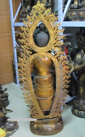 001857 5" Тибетский буддизм Бронзовая позолота Хризантема спинка Quan yin Kwan-yin статуя