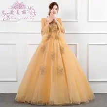 Бальное платье Бальные платья желтое кружево Аппликация официальное платье выпускного вечера Сладкие 16 Платья Бальные платья-mekko