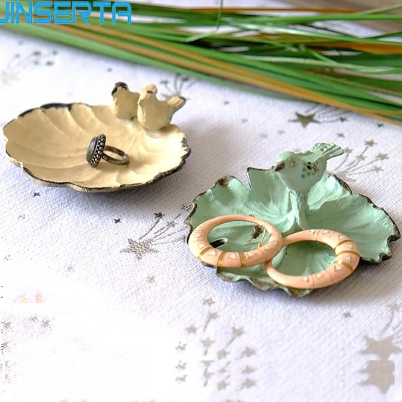 

JINSERTA Metal Storage Tray Retro Jewelry Display Plate Necklace Rings Cosmetic Organizer Home Desktop Sundries Decorative Tray